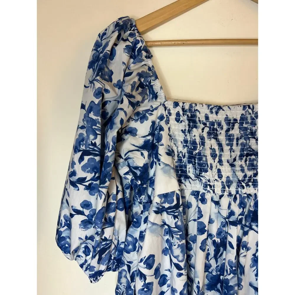 A&F Abercrombie and Fitch Emerson Ruched Puff Sleeve Floral Poplin Mini Dress - Picture 9 of 14